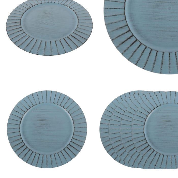 Antique Brushed Ribbed Charger Plates, BULK Set-Koyal Wholesale-Antique Grey-Set of 24-