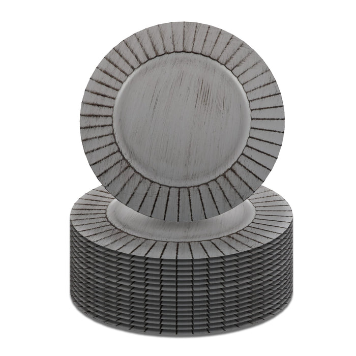 Antique Brushed Ribbed Charger Plates, BULK Set-Koyal Wholesale-Antique Grey-Set of 24-