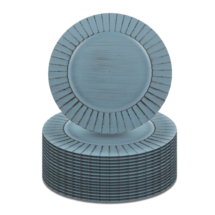 Antique Brushed Ribbed Charger Plates, BULK Set-Koyal Wholesale-Antique Grey-Set of 24-