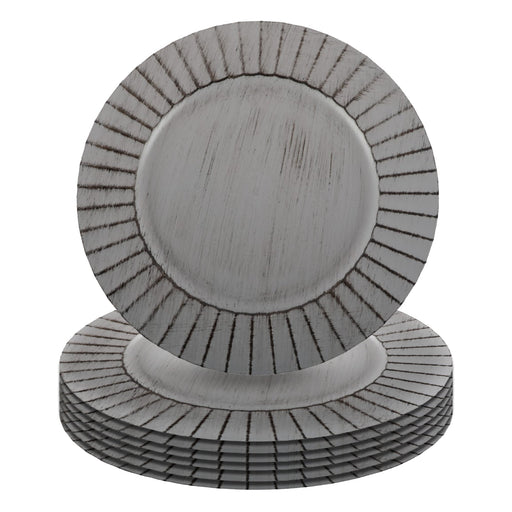 Antique Brushed Ribbed Charger Plates, BULK Set-Koyal Wholesale-Antique Grey-Set of 24-