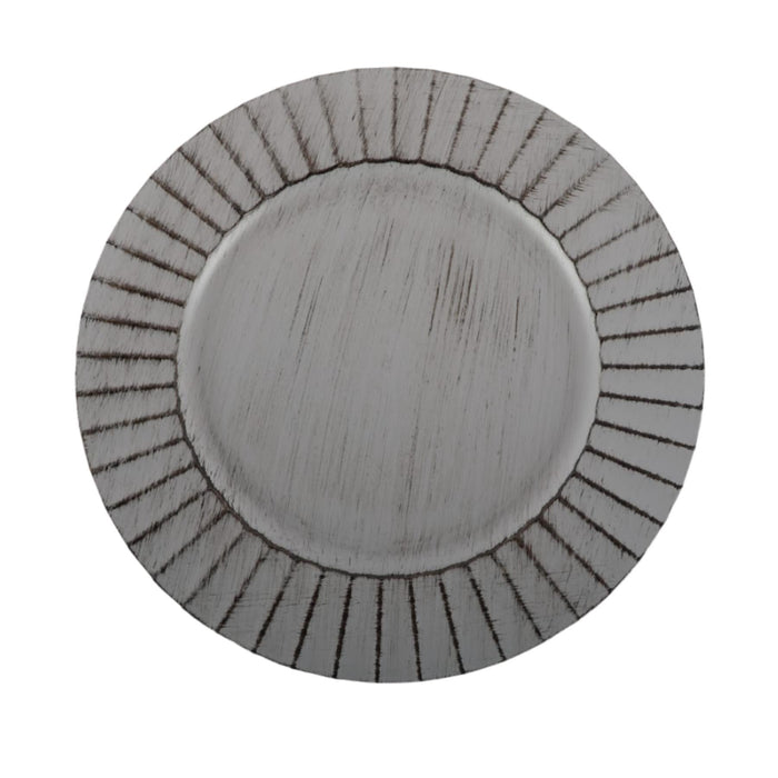 Antique Brushed Ribbed Charger Plates, BULK Set-Koyal Wholesale-Antique Grey-Set of 24-