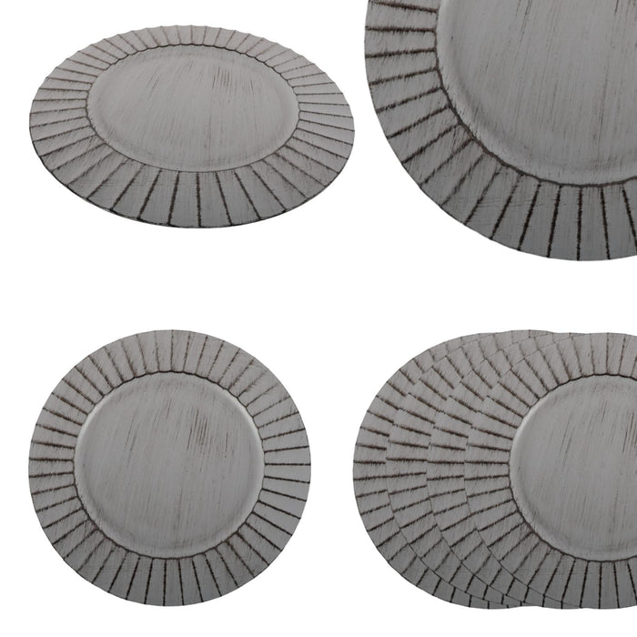 Antique Brushed Ribbed Charger Plates, BULK Set-Koyal Wholesale-Antique Grey-Set of 24-