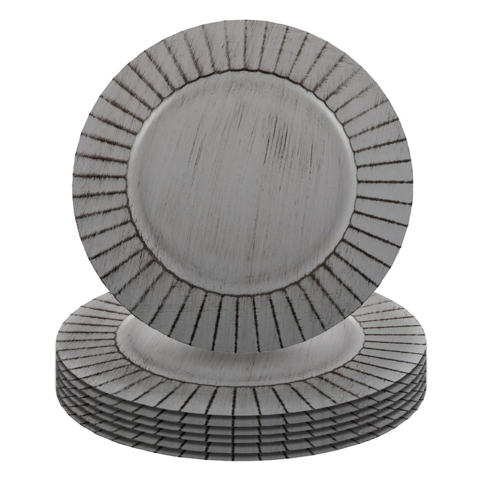 Antique Brushed Ribbed Charger Plates, BULK Set-Koyal Wholesale-Antique Grey-Set of 4-