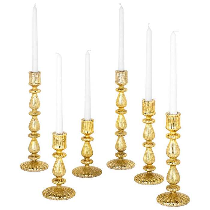 Antique Glass Taper Candle Holders, Candlestick Holders for Wedding Centerpieces, Events & Home Decor-Set of 6-Koyal Wholesale-Gold-