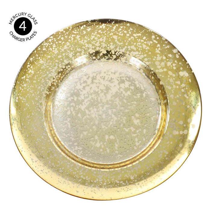 Antique Mercury Glass Charger Plates, Set of 4-Set of 4-Koyal Wholesale-Gold-