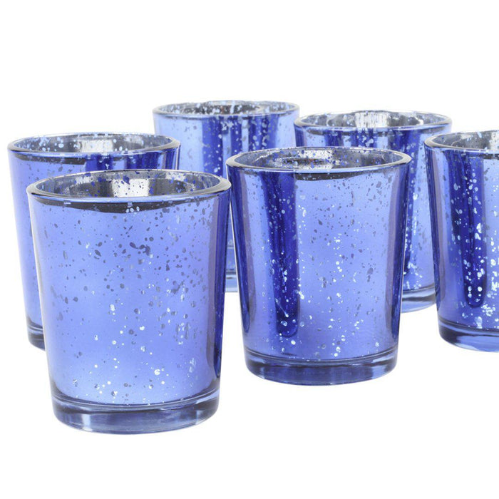 Antique Mercury Glass Votive Cups, Set of 12-Sold By Case-Koyal Wholesale-Navy Blue-2" D x 2.5" H-