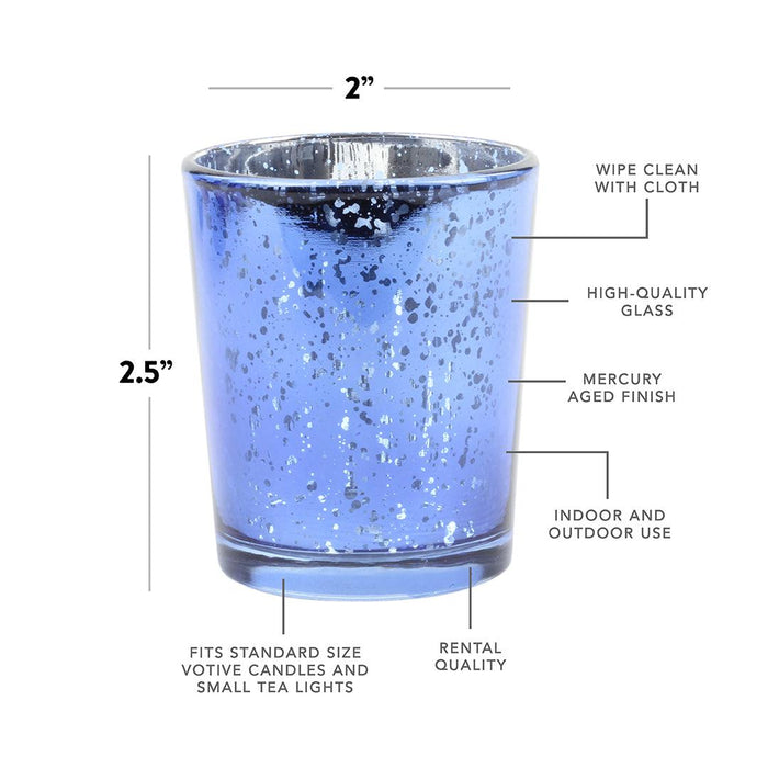 Antique Mercury Glass Votive Cups, Set of 12-Sold By Case-Koyal Wholesale-Navy Blue-2" D x 2.5" H-