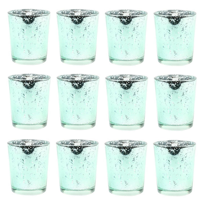 Antique Mercury Glass Votive Cups, Set of 12-Sold By Case-Koyal Wholesale-Mint-2" D x 2.5" H-
