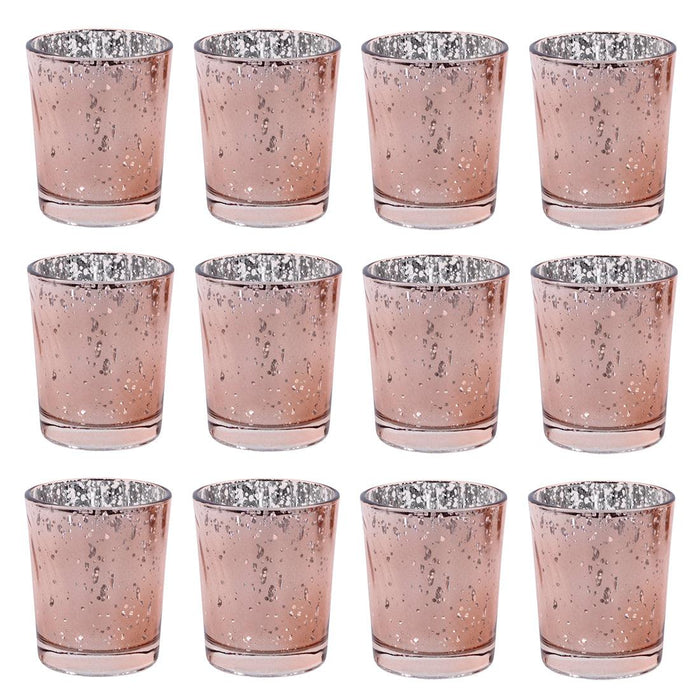 Antique Mercury Glass Votive Cups, Set of 12-Sold By Case-Koyal Wholesale-Rose Gold-2" D x 2.5" H-