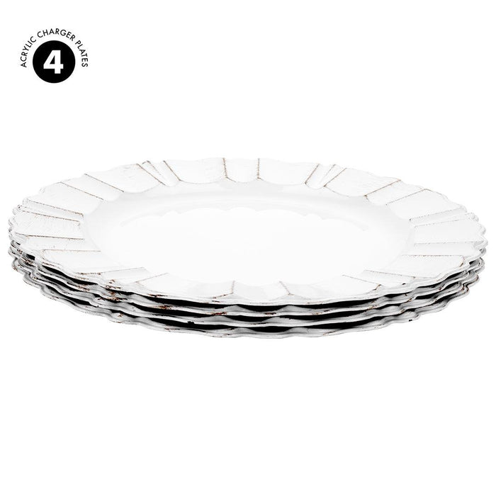 Antique Scallop Charger Plates-Set of 4-Koyal Wholesale-White-