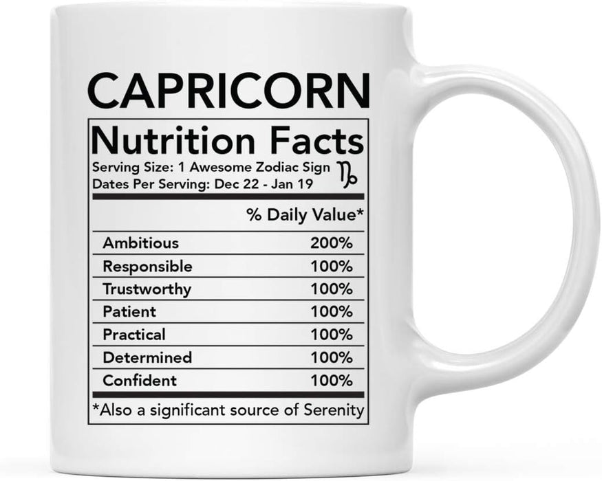 Astrological Zodiac Star Sign 11oz. Ceramic Coffee Mug Nutritional Facts-Set of 1-Andaz Press-Aries-