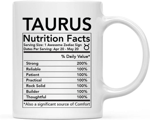 Astrological Zodiac Star Sign 11oz. Ceramic Coffee Mug Nutritional Facts-Set of 1-Andaz Press-Aries-