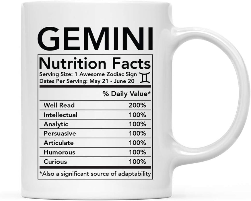 Astrological Zodiac Star Sign 11oz. Ceramic Coffee Mug Nutritional Facts-Set of 1-Andaz Press-Aries-