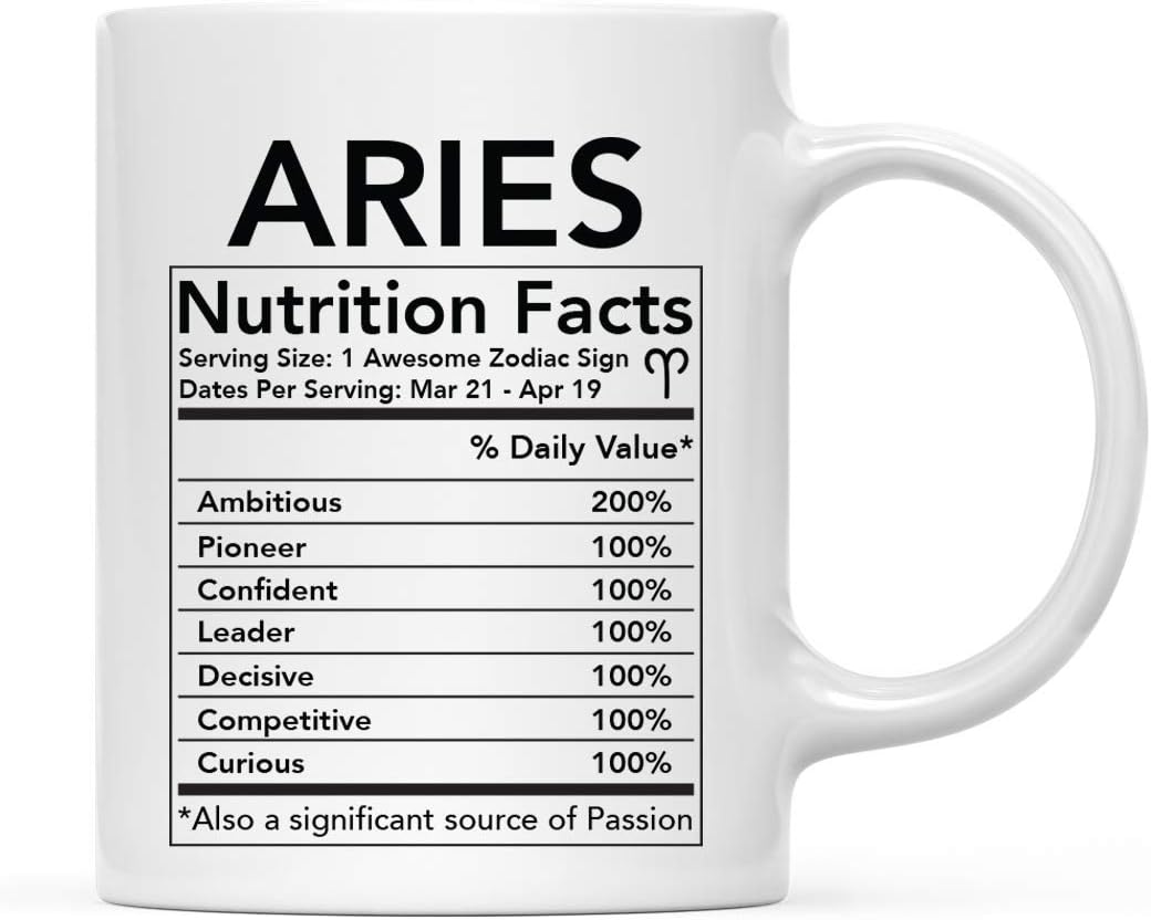 Astrological Zodiac Star Sign 11oz. Ceramic Coffee Mug Nutritional Facts-Set of 1-Andaz Press-Aries-