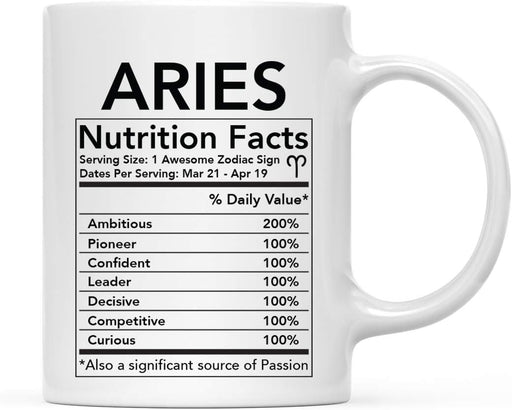 Astrological Zodiac Star Sign 11oz. Ceramic Coffee Mug Nutritional Facts-Set of 1-Andaz Press-Aries-