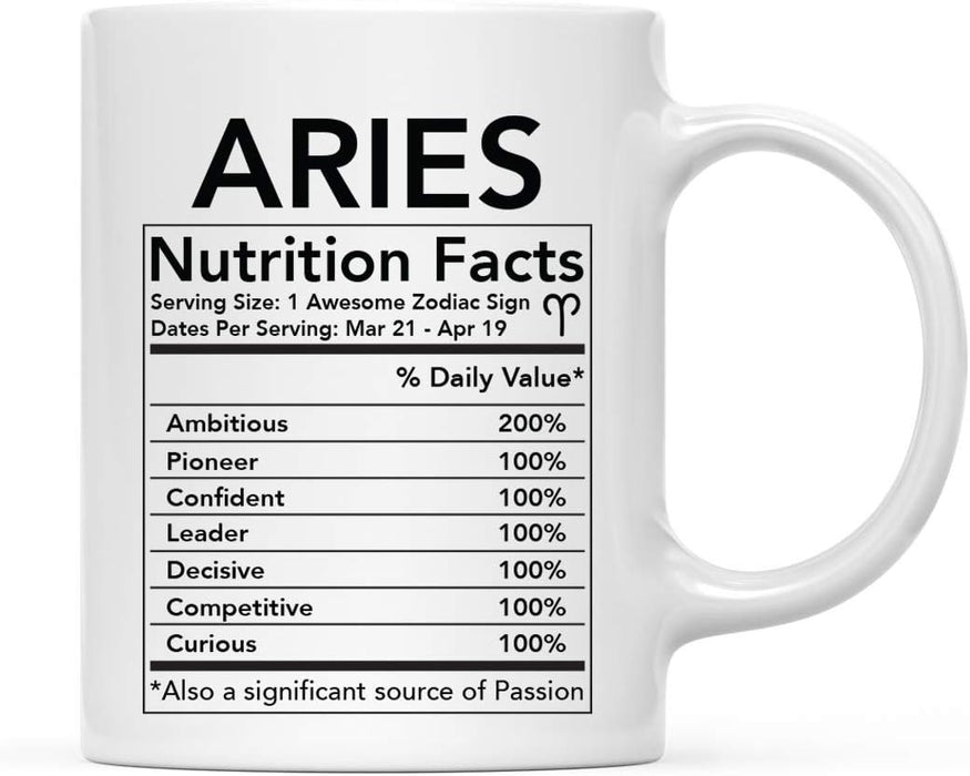 Astrological Zodiac Star Sign 11oz. Ceramic Coffee Mug Nutritional Facts-Set of 1-Andaz Press-Aries-