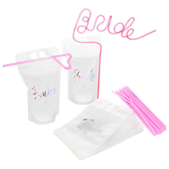 Bachelorette Drink Pouch Cups with Straws, 16 Pack-Set of 16-Andaz Press-Iridescent-