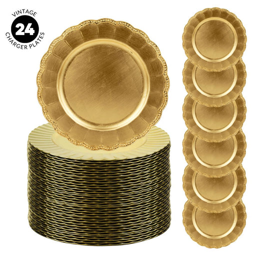 Beaded Scallop Charger Plates Bulk Pack-Koyal Wholesale-Gold-Set of 4-