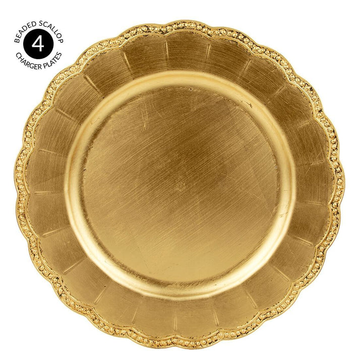 Beaded Scallop Charger Plates-Koyal Wholesale-Gold-Set of 4-