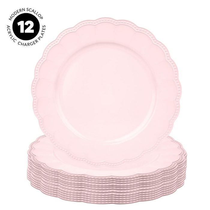 Beaded Scallop Charger Plates-Koyal Wholesale-Pink-Set of 12-