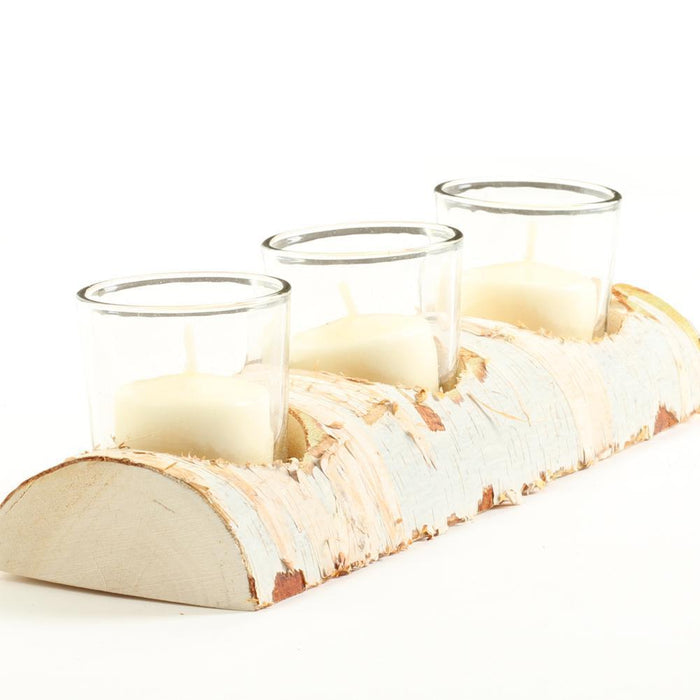 Birch Log Centerpiece with Glass Candle Holders-Set of 1-Koyal Wholesale-