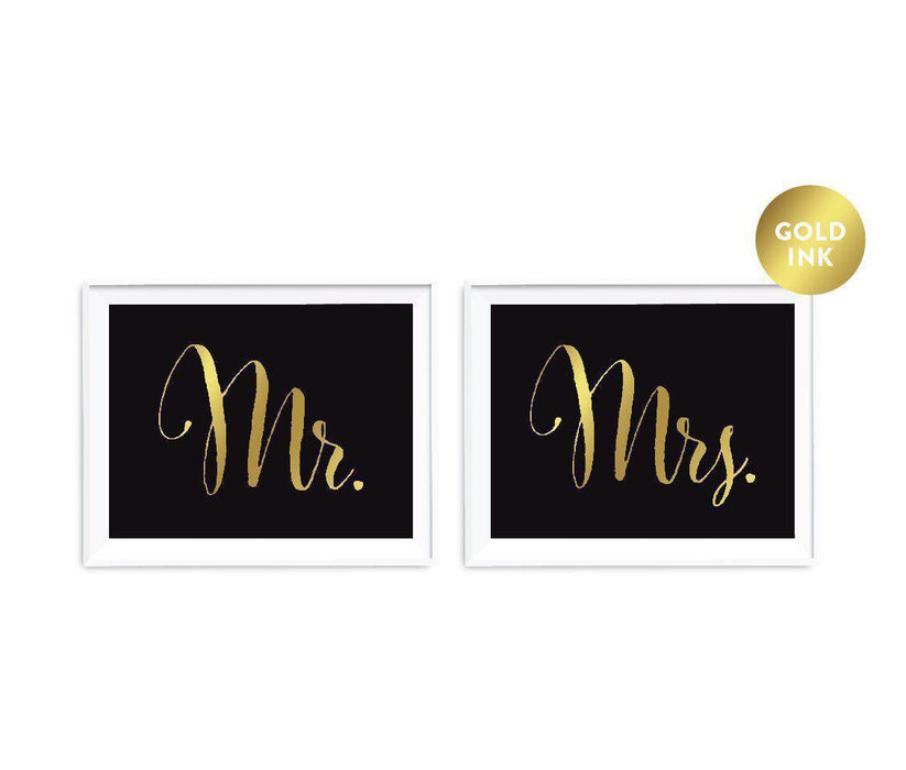 Black and Metallic Gold Wedding Signs, 2-Pack-Set of 2-Andaz Press-Mr. & Mrs.-