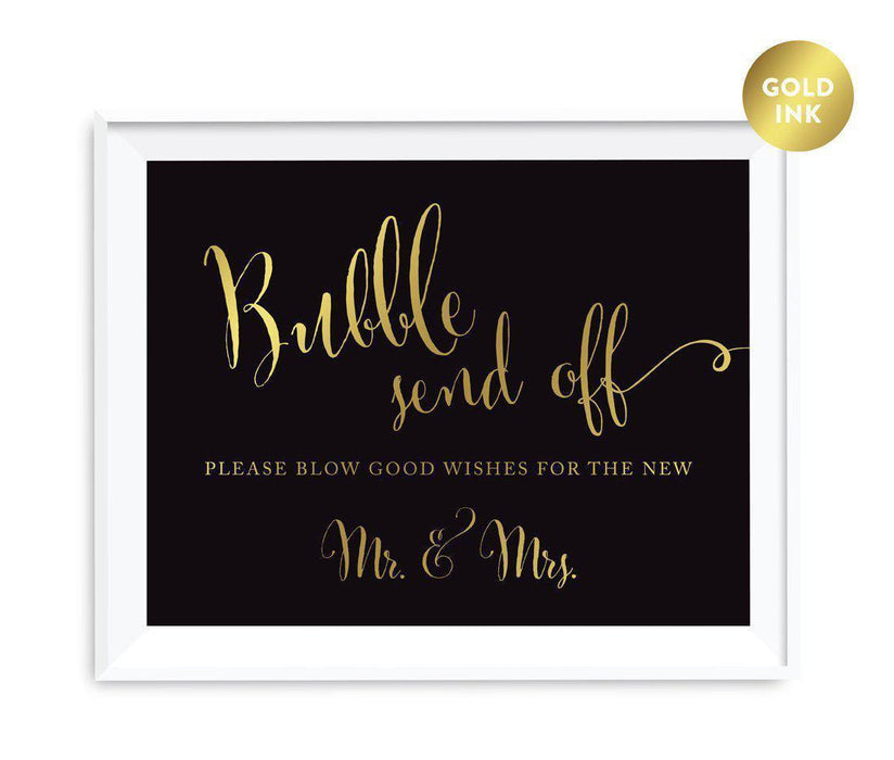 Black and Metallic Gold Wedding Signs-Set of 1-Andaz Press-Bubble Send Off Please Blow Good Wishes for the New Mr. & Mrs.-