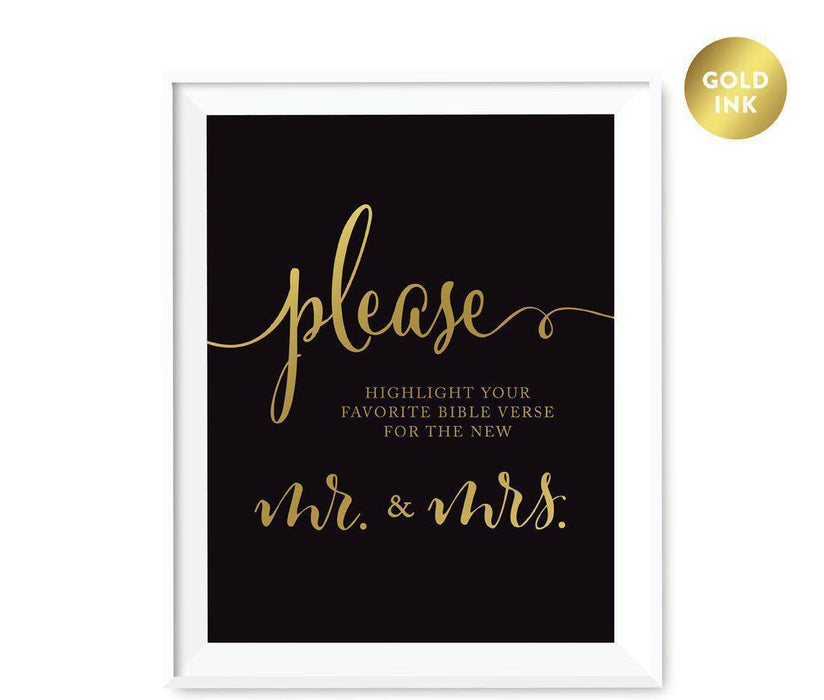 Black and Metallic Gold Wedding Signs-Set of 1-Andaz Press-Please Highlight Your Favorite Bible Verse for the New Mr. & Mrs.-