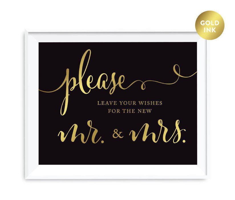 Black and Metallic Gold Wedding Signs-Set of 1-Andaz Press-Please Leave Your Wishes for the New Mr. & Mrs.-