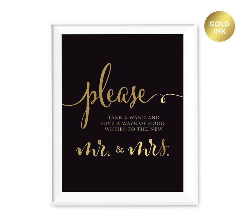 Black and Metallic Gold Wedding Signs-Set of 1-Andaz Press-Please Take a Wand and Give a Wave of Good Wishes to the New Mr. & Mrs.-