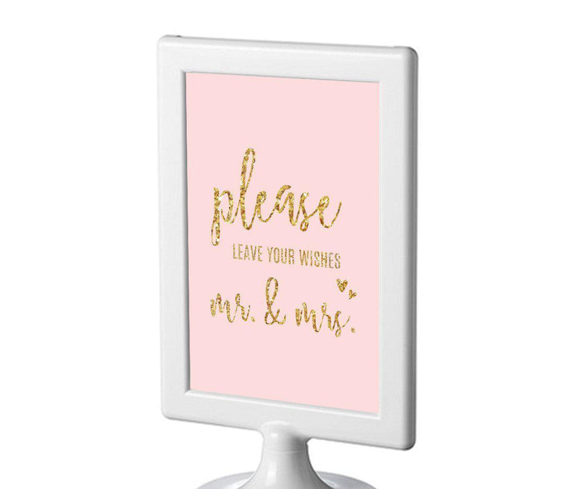 Blush Pink Gold Glitter Print Wedding Framed Party Signs-Set of 1-Andaz Press-Leave Your Wishes For New Mr. & Mrs.-