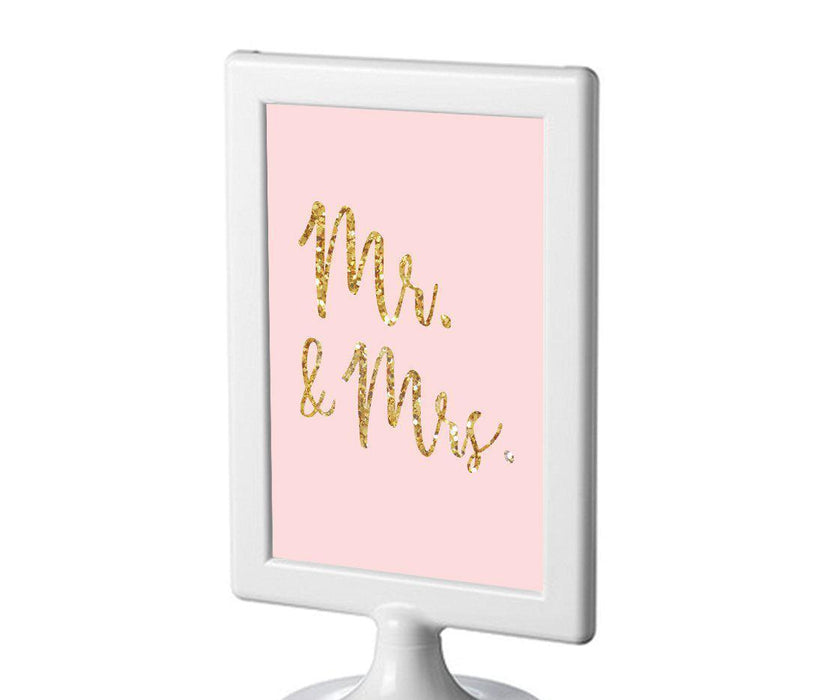 Blush Pink Gold Glitter Print Wedding Framed Party Signs-Set of 1-Andaz Press-Mr. & Mrs.-