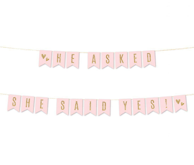 Blush Pink Gold Glitter Print Wedding Hanging Pennant Banner with String-Set of 1-Andaz Press-Bride To Be-