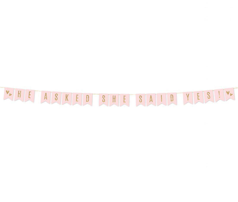 Blush Pink Gold Glitter Print Wedding Hanging Pennant Banner with String-Set of 1-Andaz Press-Bride To Be-