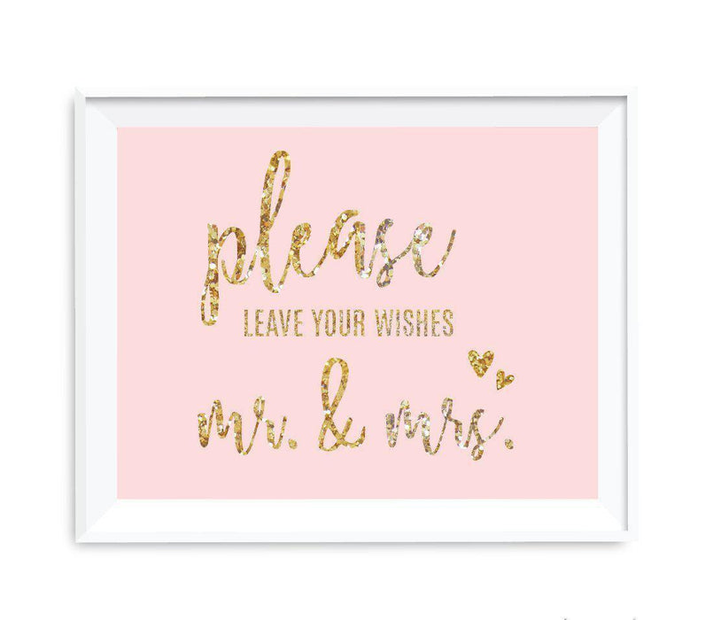 Blush Pink Gold Glitter Print Wedding Party Signs-Set of 1-Andaz Press-Leave Your Wishes For New Mr. & Mrs.-