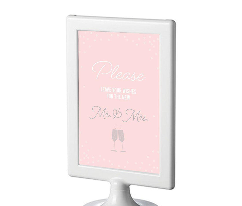 Blush Pink and Gray Pop Fizz Clink Wedding Framed Party Signs-Set of 1-Andaz Press-Leave Your Wishes For New Mr. & Mrs.-