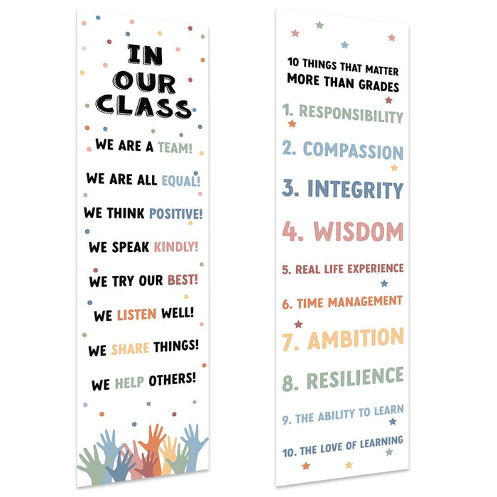 Boho Classroom Banner Poster Sign for Teachers, Door Wall Decor, Set of 2-Set of 2-Andaz Press-10 Things That Matter Teamwork Posters-