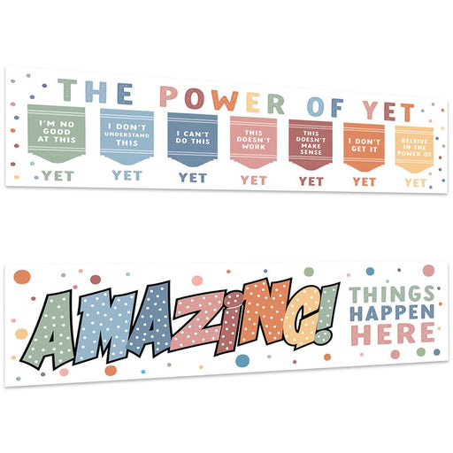 Boho Classroom Banner Poster Sign for Teachers, Door Wall Decor, Set of 2-Set of 2-Andaz Press-The Power of Yet Growth Mindset Posters-