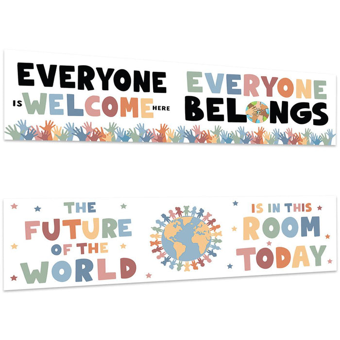 Boho Classroom Banner Poster Sign for Teachers, Door Wall Decor, Set of 2-Set of 2-Andaz Press-Welcome Diversity Posters-