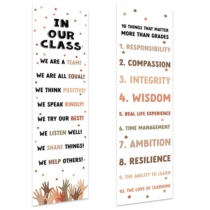 Boho Gender Neutral Classroom Banner Poster Sign for Teachers, Door Wall Decor, Set of 2-Set of 2-Andaz Press-10 Things That Matter Teamwork Posters-