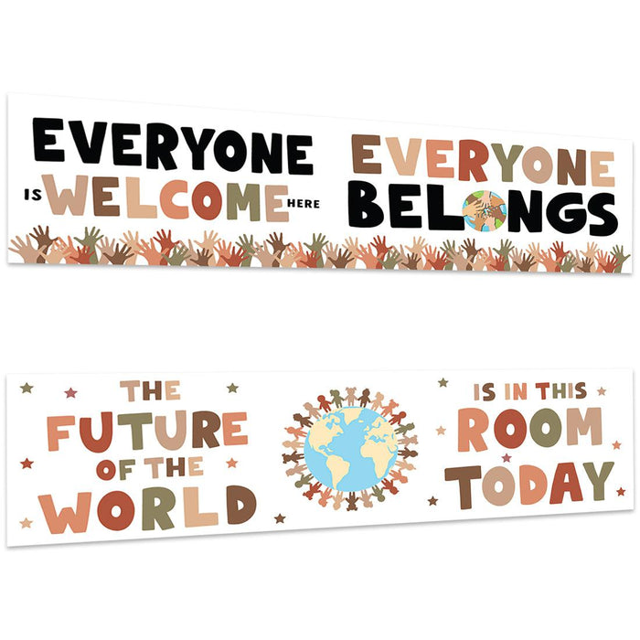 Boho Gender Neutral Classroom Banner Poster Sign for Teachers, Door Wall Decor, Set of 2-Set of 2-Andaz Press-Welcome Diversity Posters-