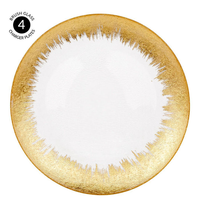 Brush Glass Charger Plates, Set of 4-Set of 4-Koyal Wholesale-Gold-