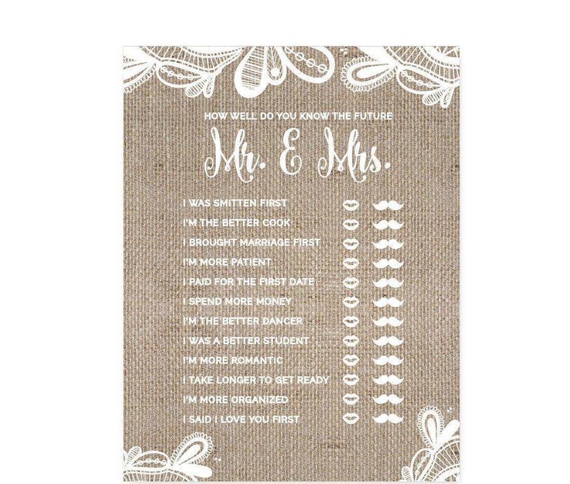 Burlap Lace Wedding Bridal Shower Game Cards-Set of 20-Koyal Wholesale-What's In Your Purse?-