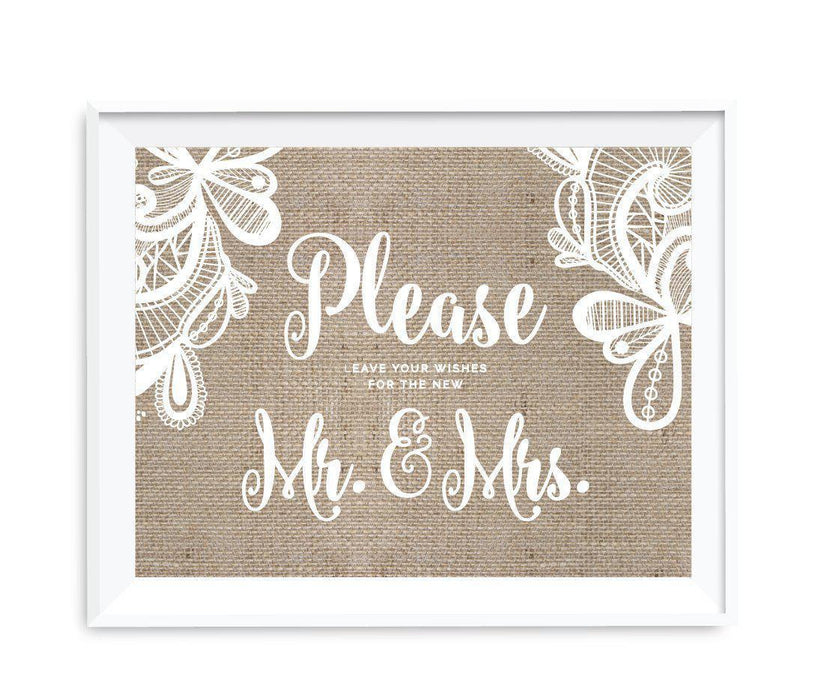 Burlap Lace Wedding Party Signs-Set of 1-Koyal Wholesale-Mr. & Mrs.-
