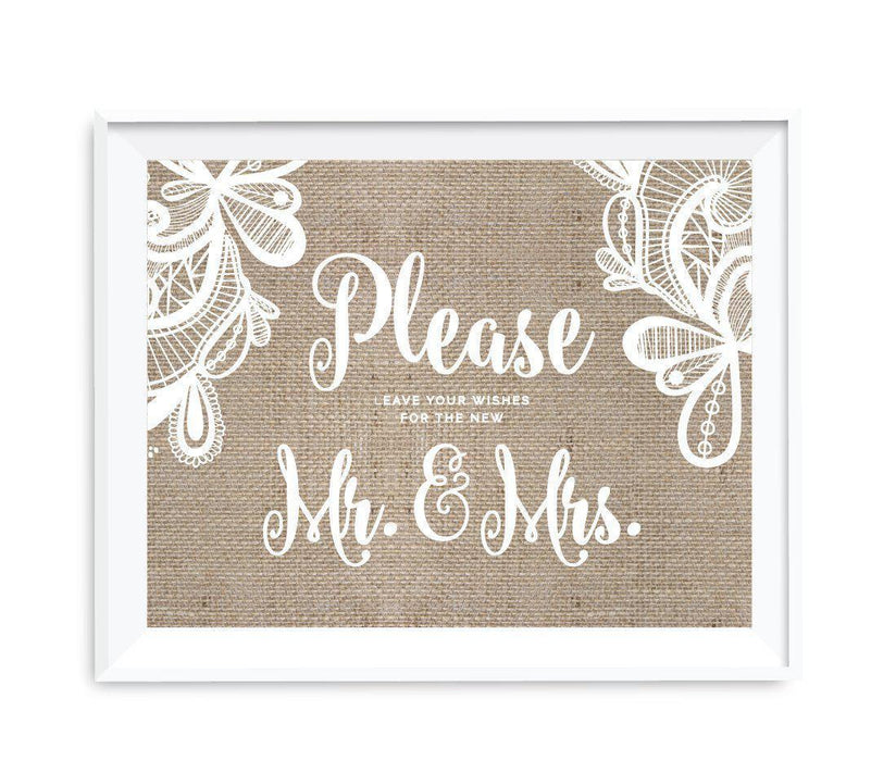 Burlap Lace Wedding Party Signs-Set of 1-Koyal Wholesale-Leave Your Wishes For New Mr. & Mrs.-