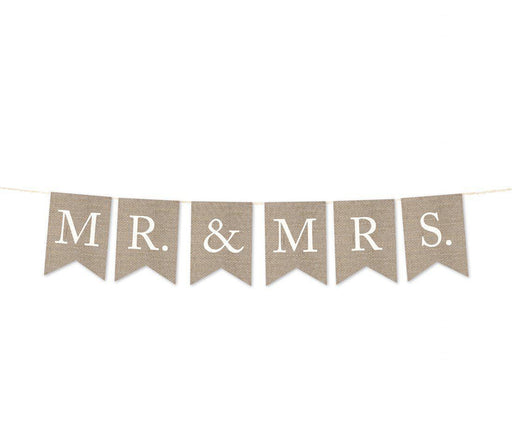 Burlap Wedding Pennant Party Banner-Set of 1-Andaz Press-Mr. & Mrs.-