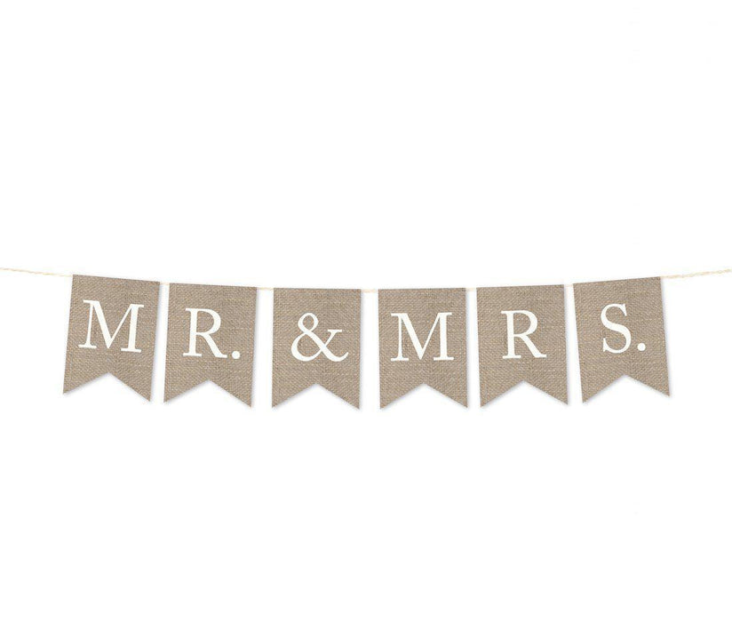 Burlap Wedding Pennant Party Banner-Set of 1-Andaz Press-Mr. & Mrs.-