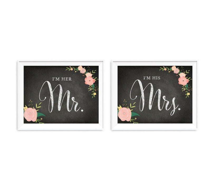 Chalkboard & Floral Roses Wedding Party Signs, 2-Pack-Set of 2-Andaz Press-Ladies, Gents-