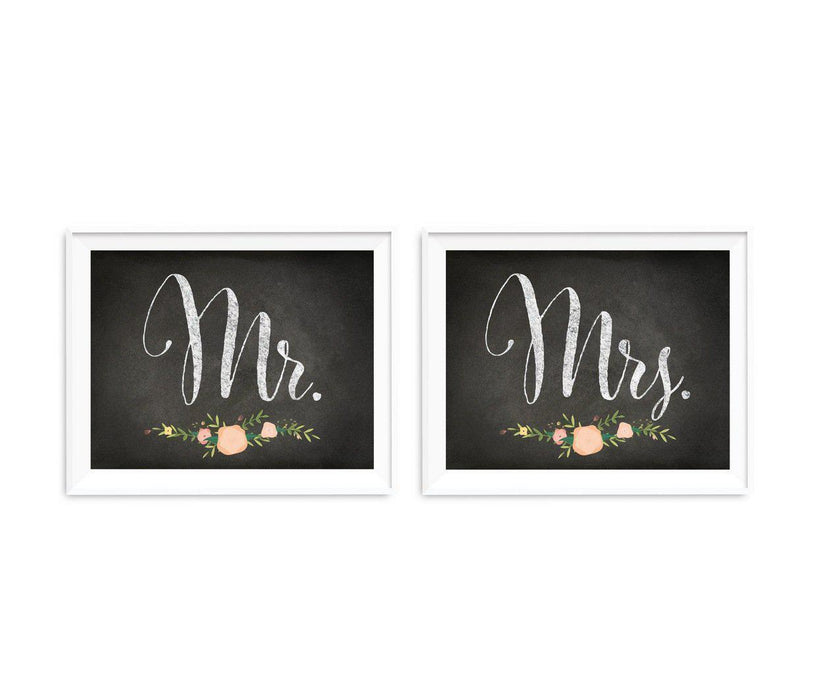 Chalkboard & Floral Roses Wedding Party Signs, 2-Pack-Set of 2-Andaz Press-Ladies, Gents-