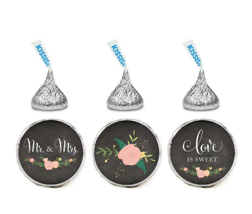 Chalkboard Floral Wedding Hershey's Kisses Stickers-Set of 216-Andaz Press-Mr. & Mrs.-